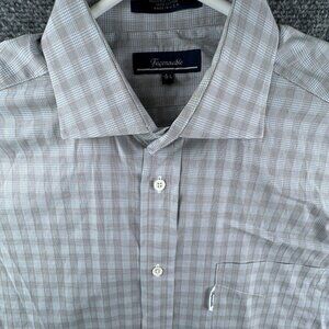 Faconnable Large Cotton USA Made Long Sleeve Button Up Shirt Beige Check Adult